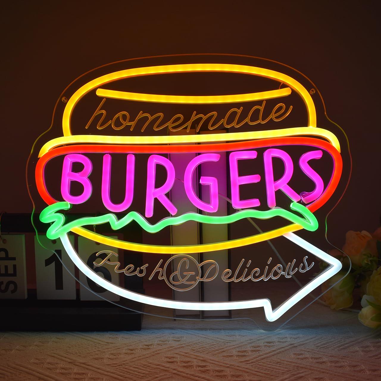 Food Snacks Restaurant - Homemade Burgers Neon Sign USB Dimmable